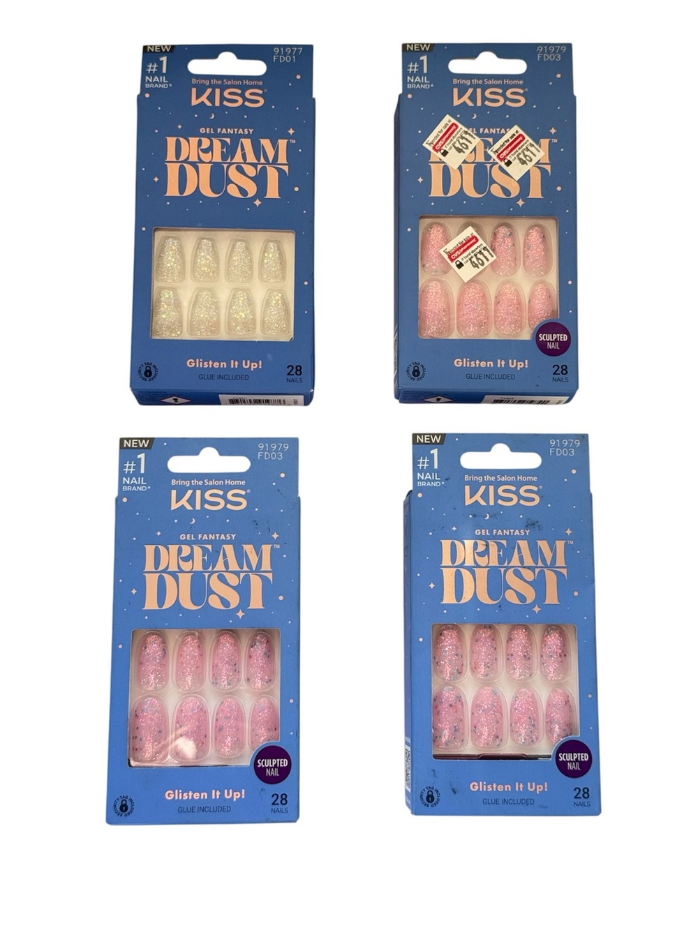 Kiss Gel Fantasy Dream Dust Pink Glitter Short/Medium Coffin/Oval Press on Nails